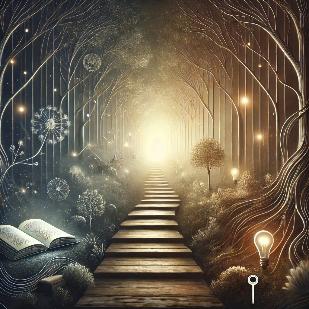 Illustration: ein Weg führt aus dem Dunkeln auf ein helles Licht zu